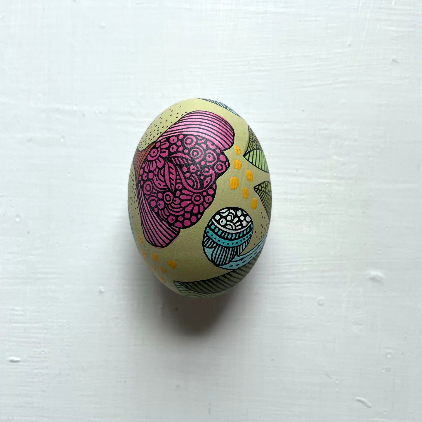 Hand-Painted Wood Easter Egg: Pen & Ink Floral Decor -5