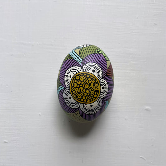 Hand-Painted Wood Easter Egg: Pen & Ink Floral Decor -5
