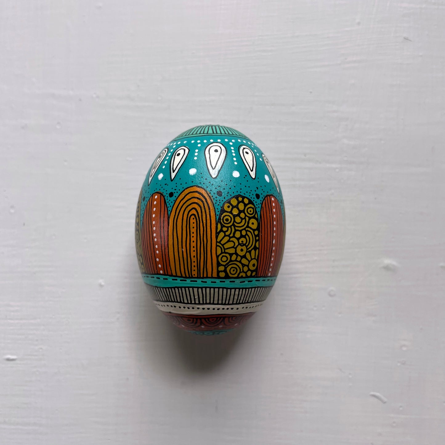 Hand-Painted Wood Easter Egg: Pen & Ink Floral Decor -6