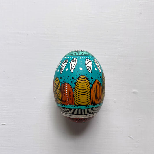 Hand-Painted Wood Easter Egg: Pen & Ink Floral Decor -6