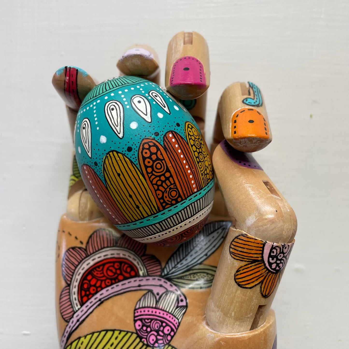 Hand-Painted Wood Easter Egg: Pen & Ink Floral Decor -6