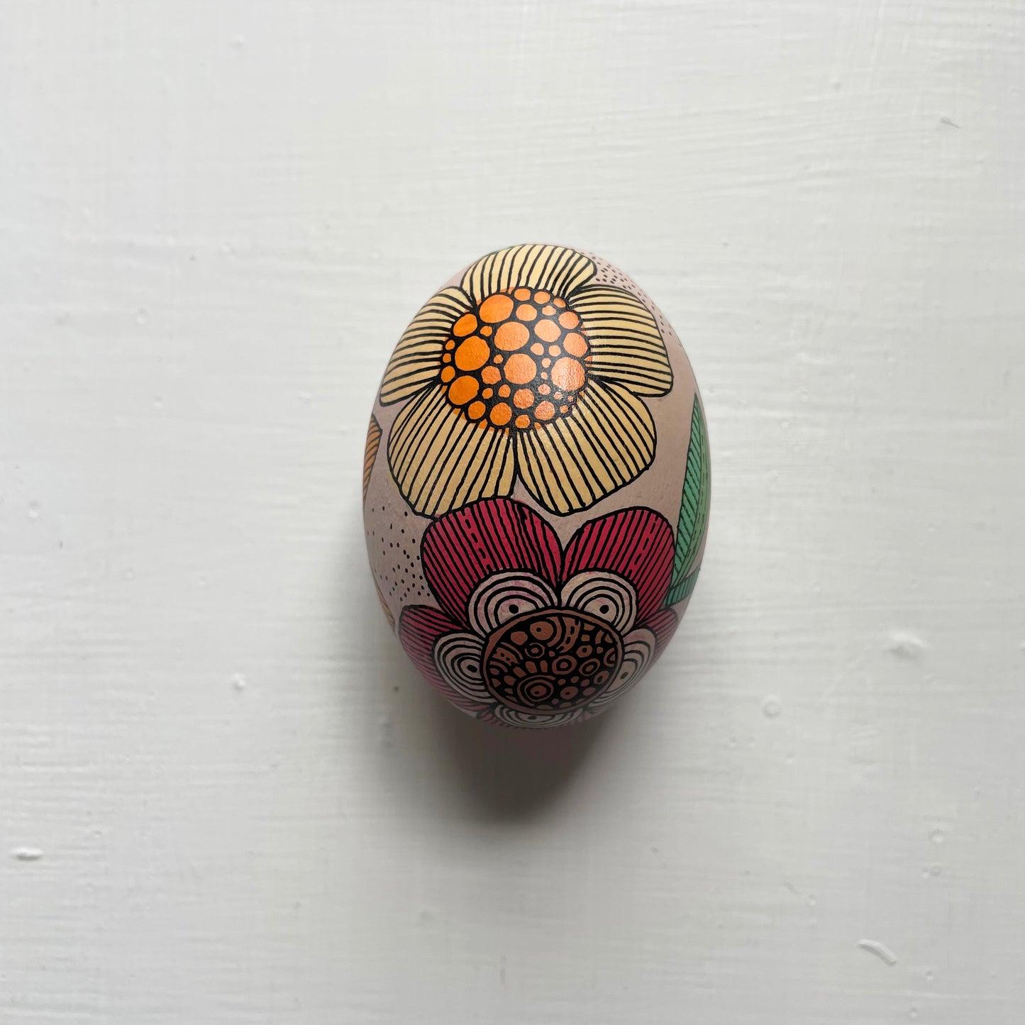 Hand-Painted Wood Easter Egg: Pen & Ink Floral Decor -7