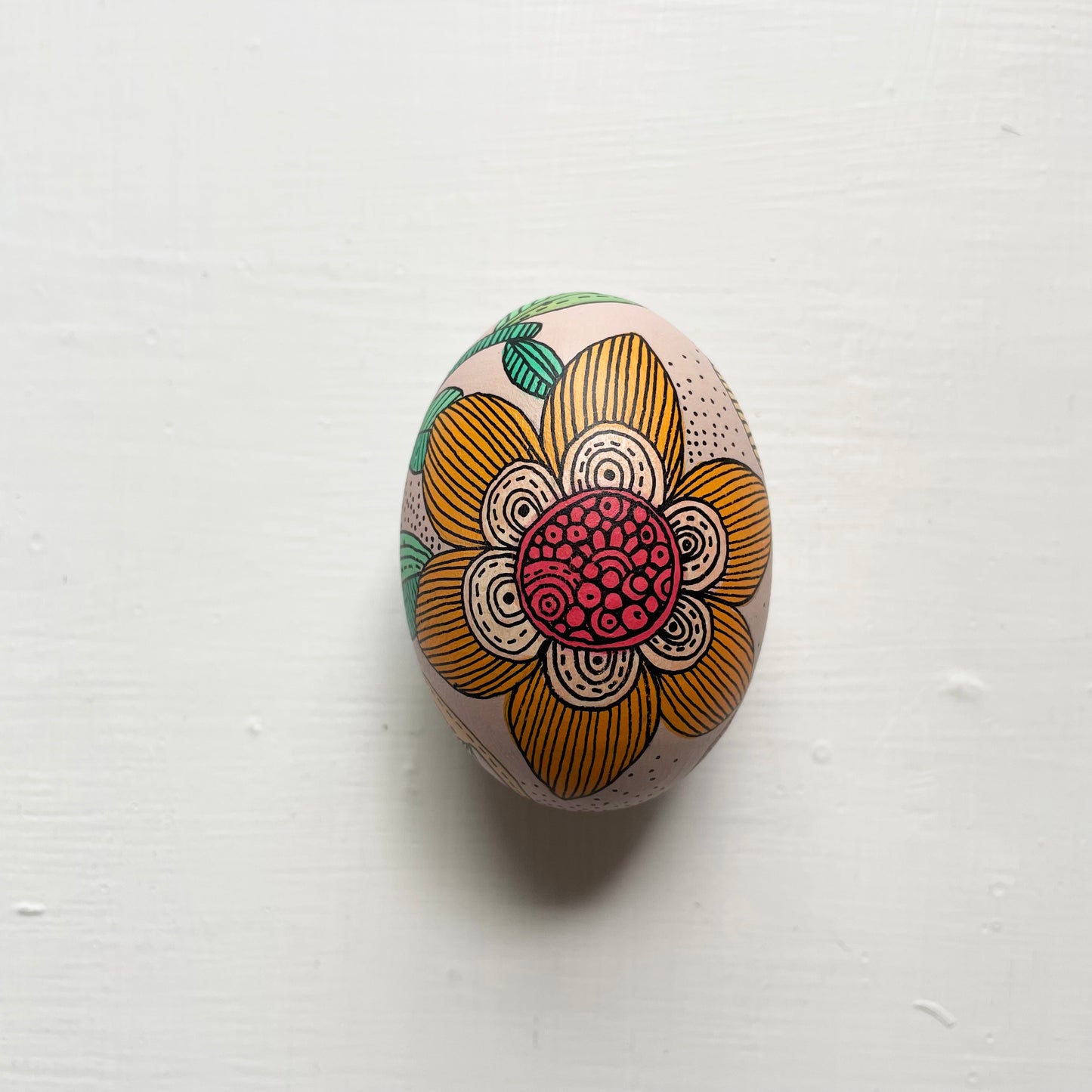 Hand-Painted Wood Easter Egg: Pen & Ink Floral Decor -7