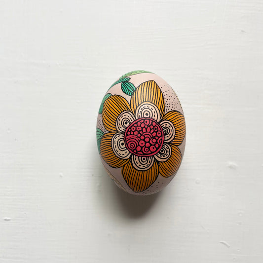 Hand-Painted Wood Easter Egg: Pen & Ink Floral Decor -7