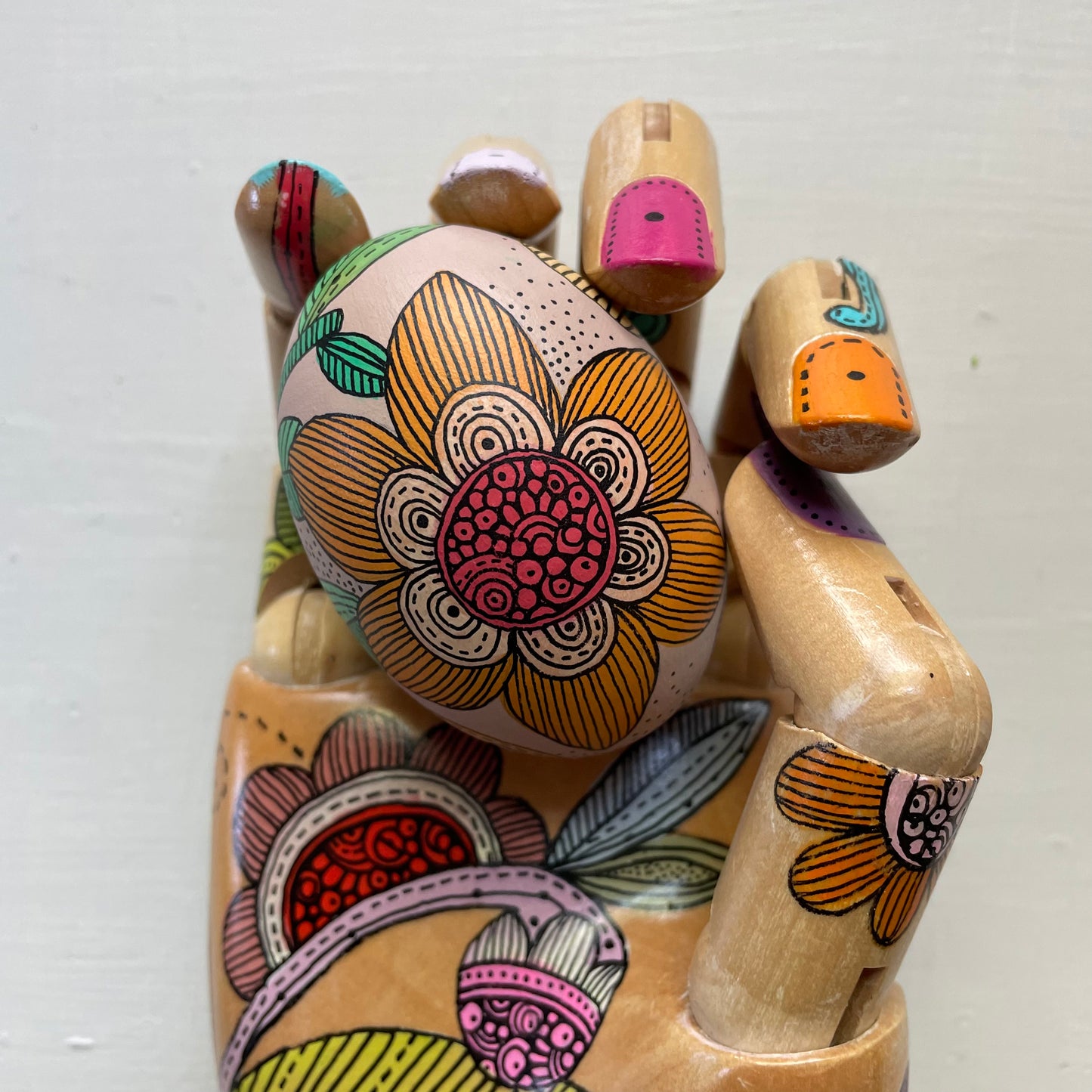 Hand-Painted Wood Easter Egg: Pen & Ink Floral Decor -7
