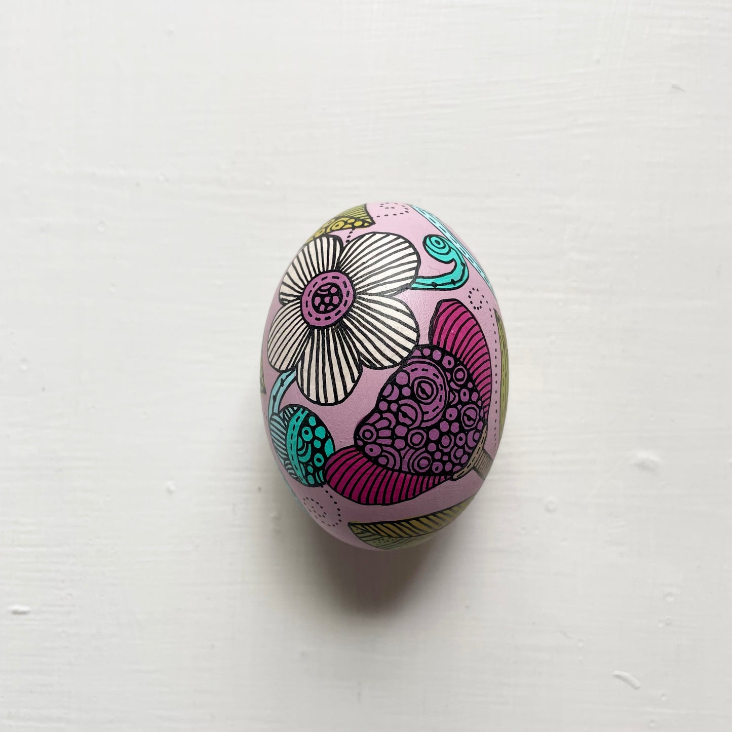 Hand-Painted Wood Easter Egg: Pen & Ink Floral Decor -8