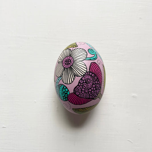 Hand-Painted Wood Easter Egg: Pen & Ink Floral Decor -8