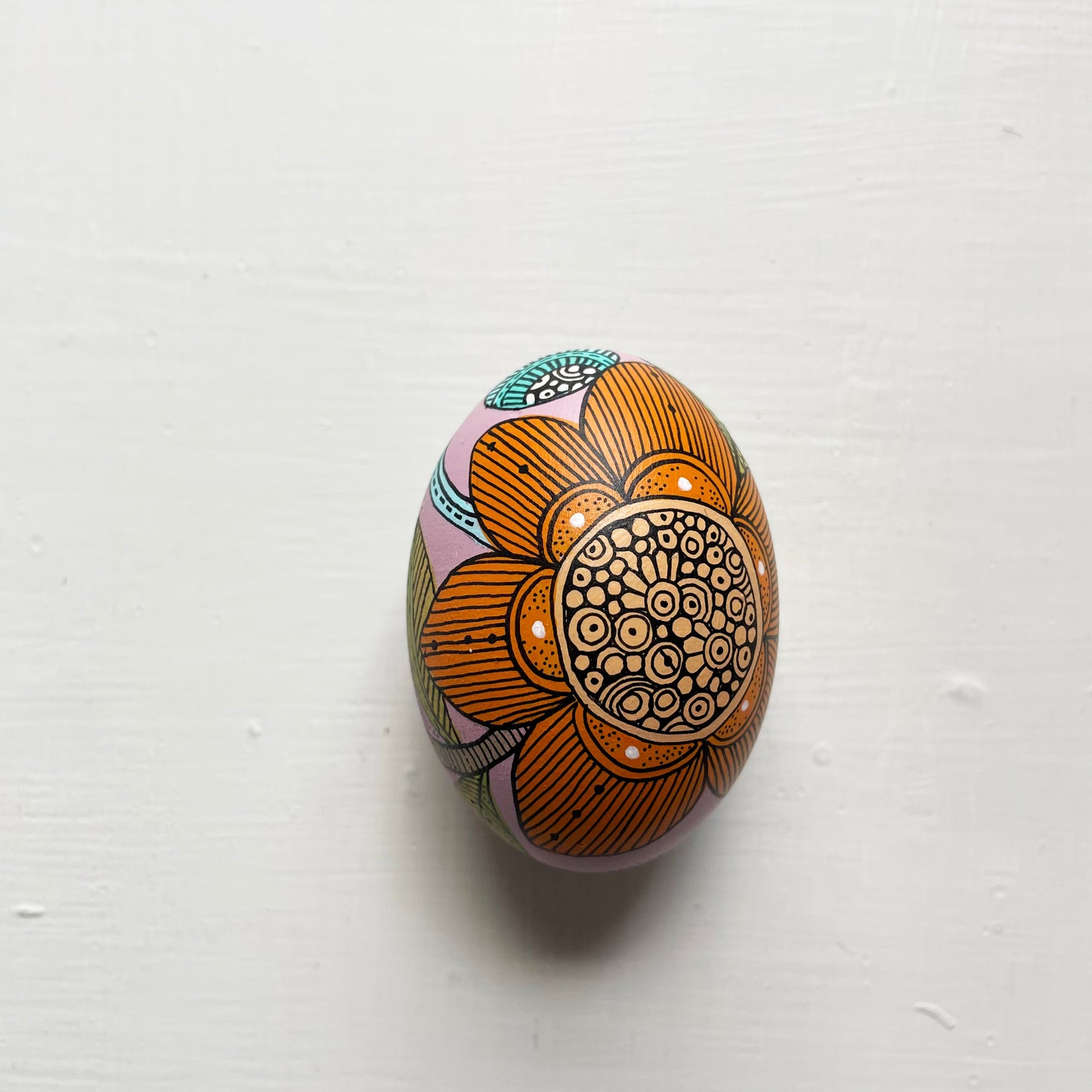 Hand-Painted Wood Easter Egg: Pen & Ink Floral Decor -8