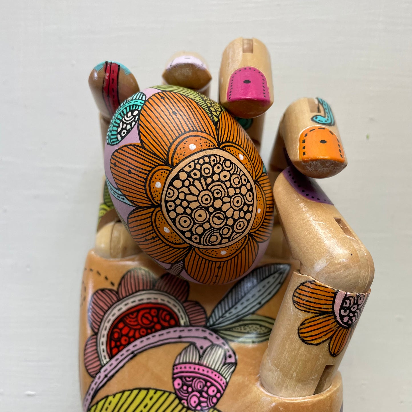 Hand-Painted Wood Easter Egg: Pen & Ink Floral Decor -8