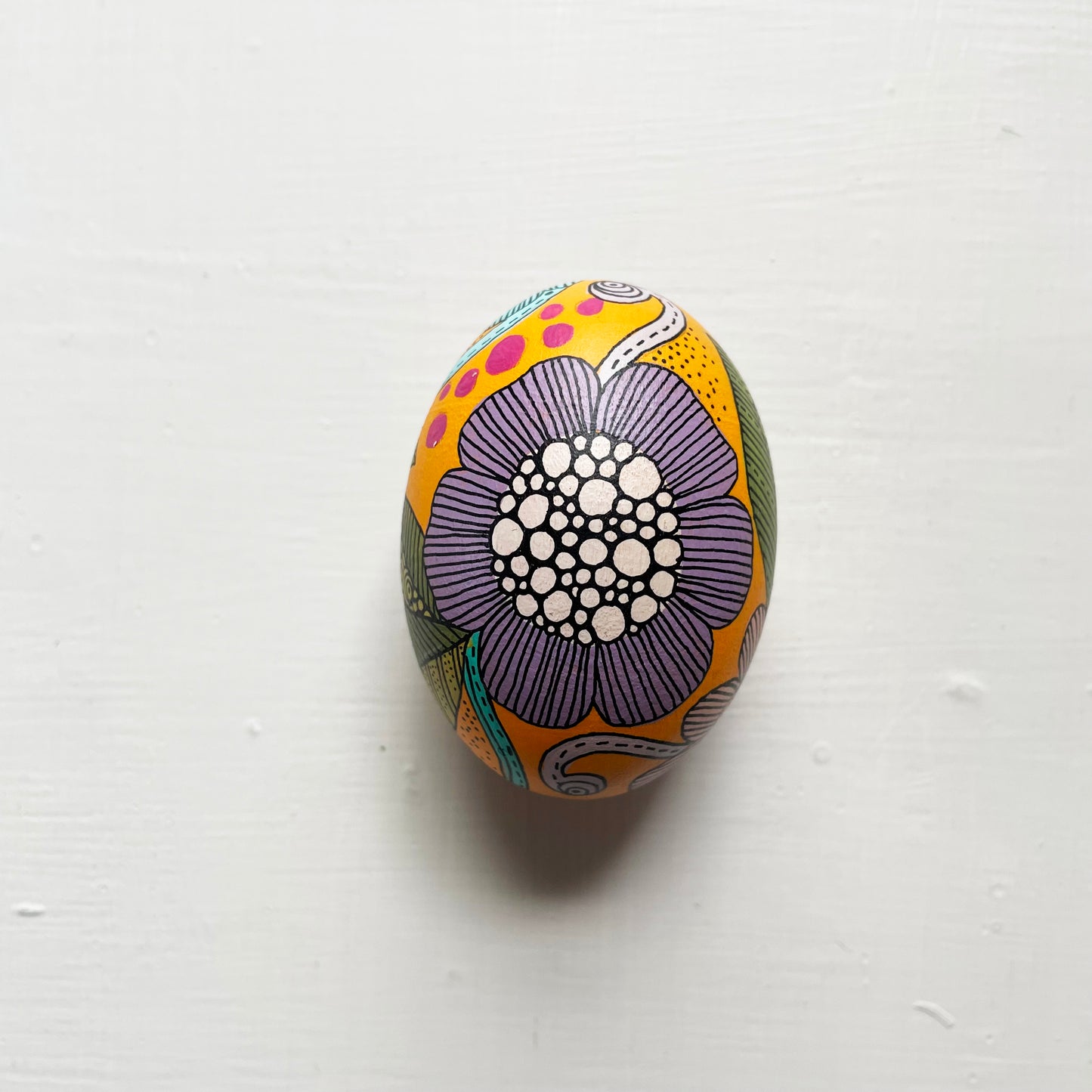 Hand-Painted Wood Easter Egg: Pen & Ink Floral Decor -9