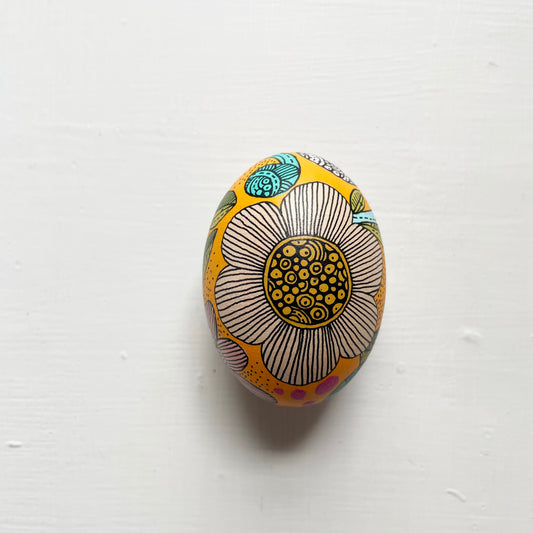 Hand-Painted Wood Easter Egg: Pen & Ink Floral Decor -9