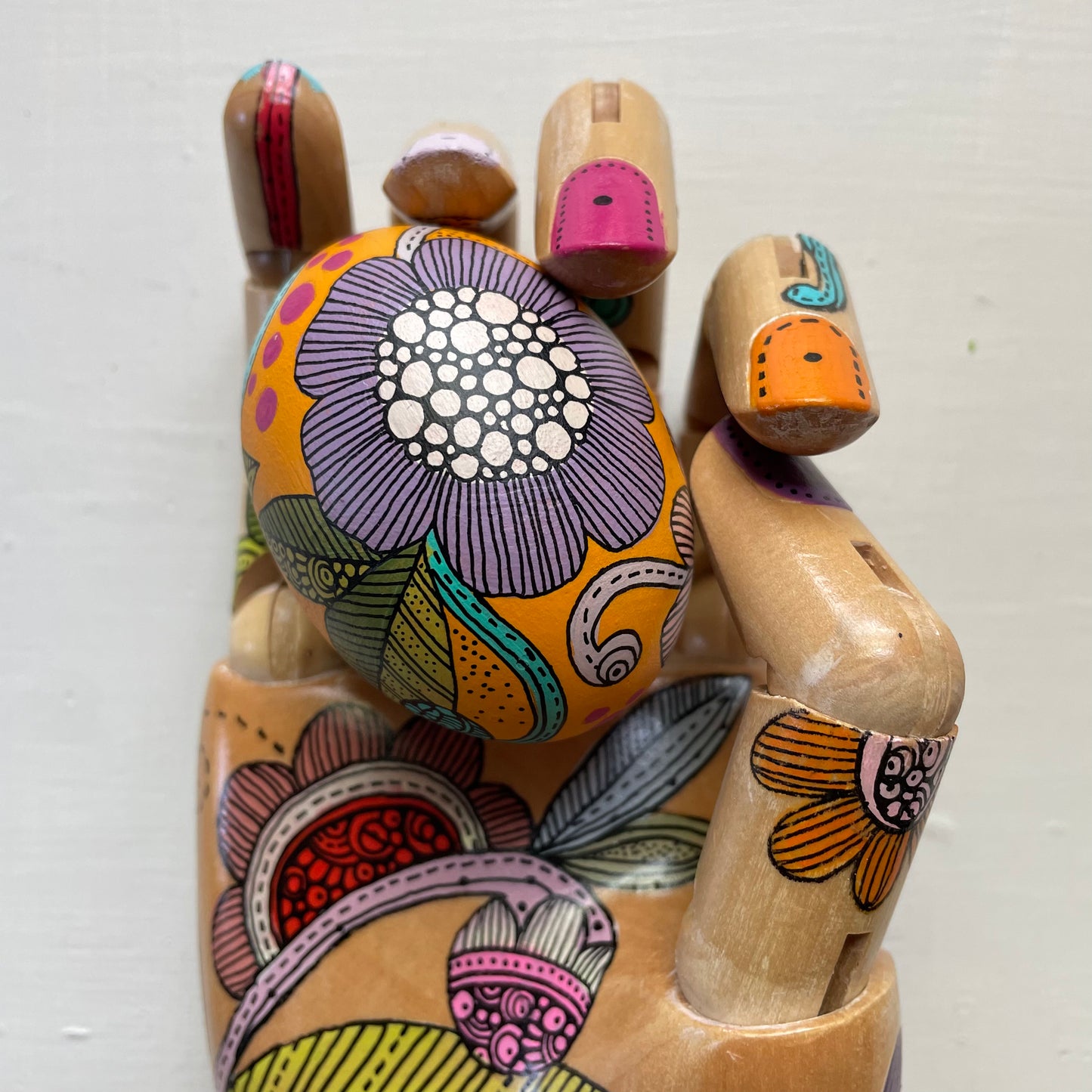 Hand-Painted Wood Easter Egg: Pen & Ink Floral Decor -9