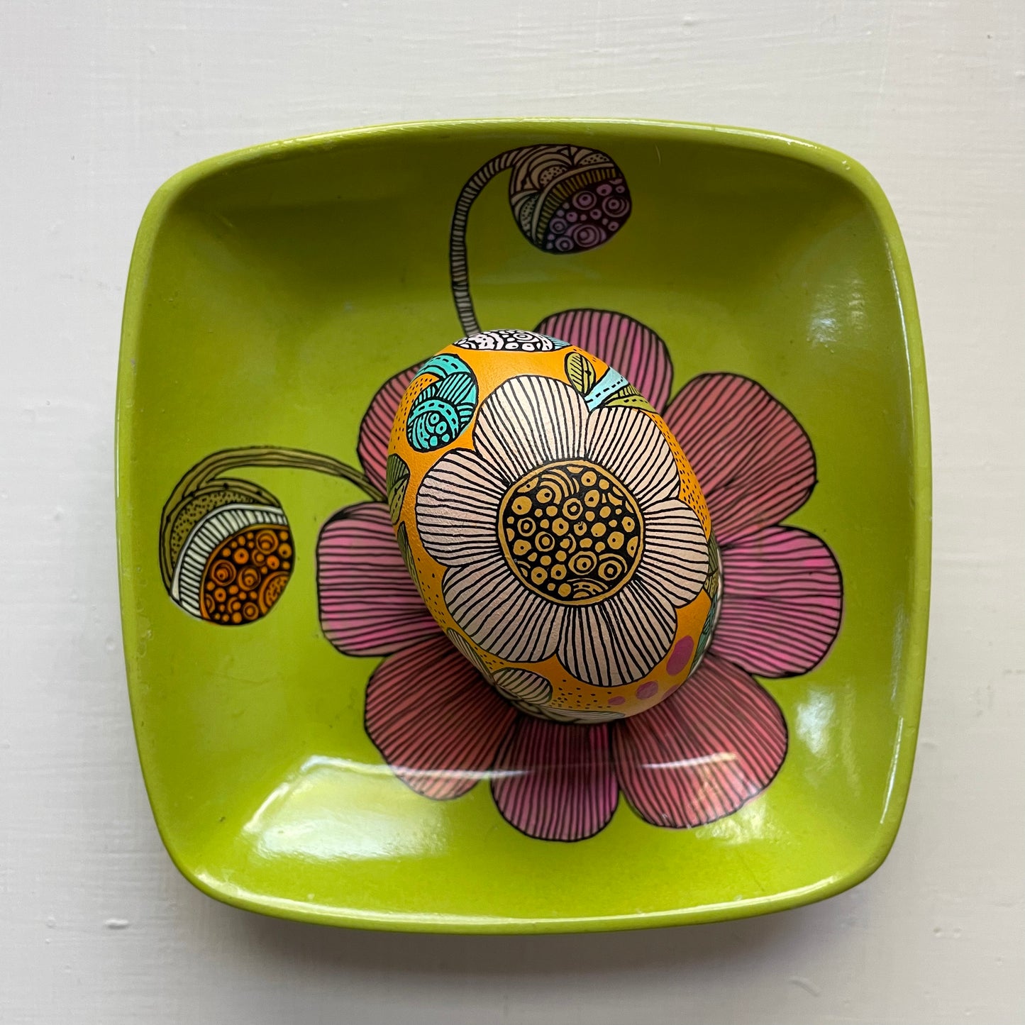 Hand-Painted Wood Easter Egg: Pen & Ink Floral Decor -9