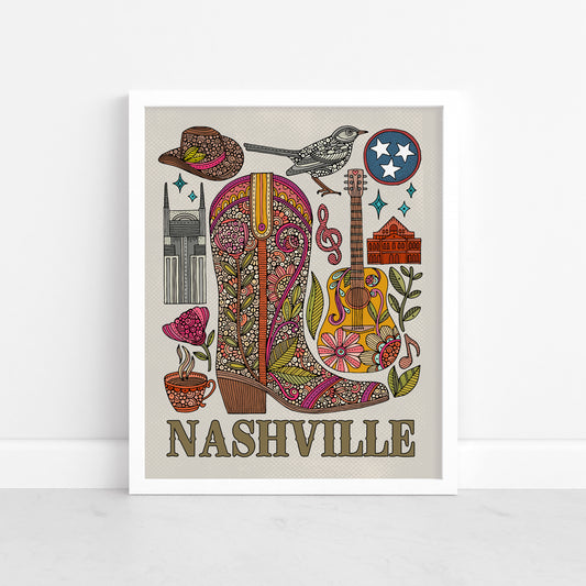 Boots & Blooms – Nashville Icons Print