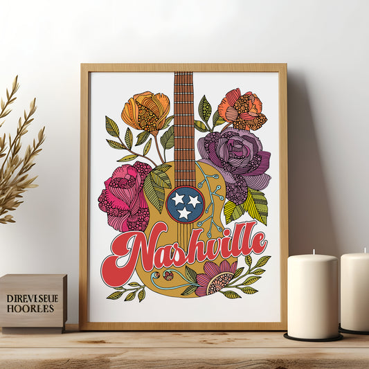The Heart of Music City – Floral Guitar Print