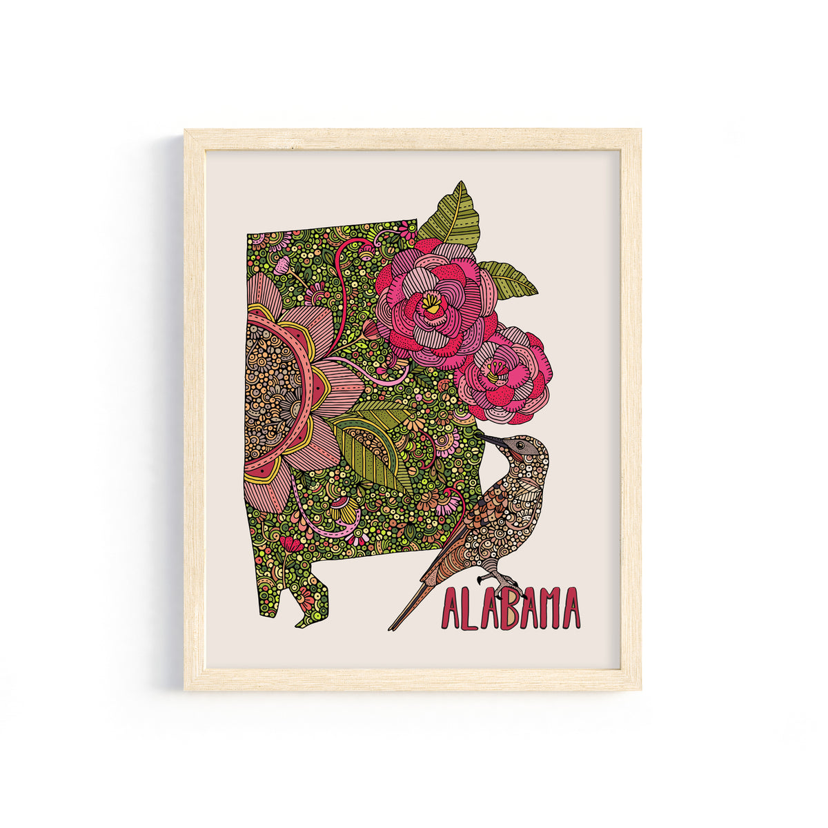 Alabama State Map - State Bird Northern flicker- State Flower Camellia