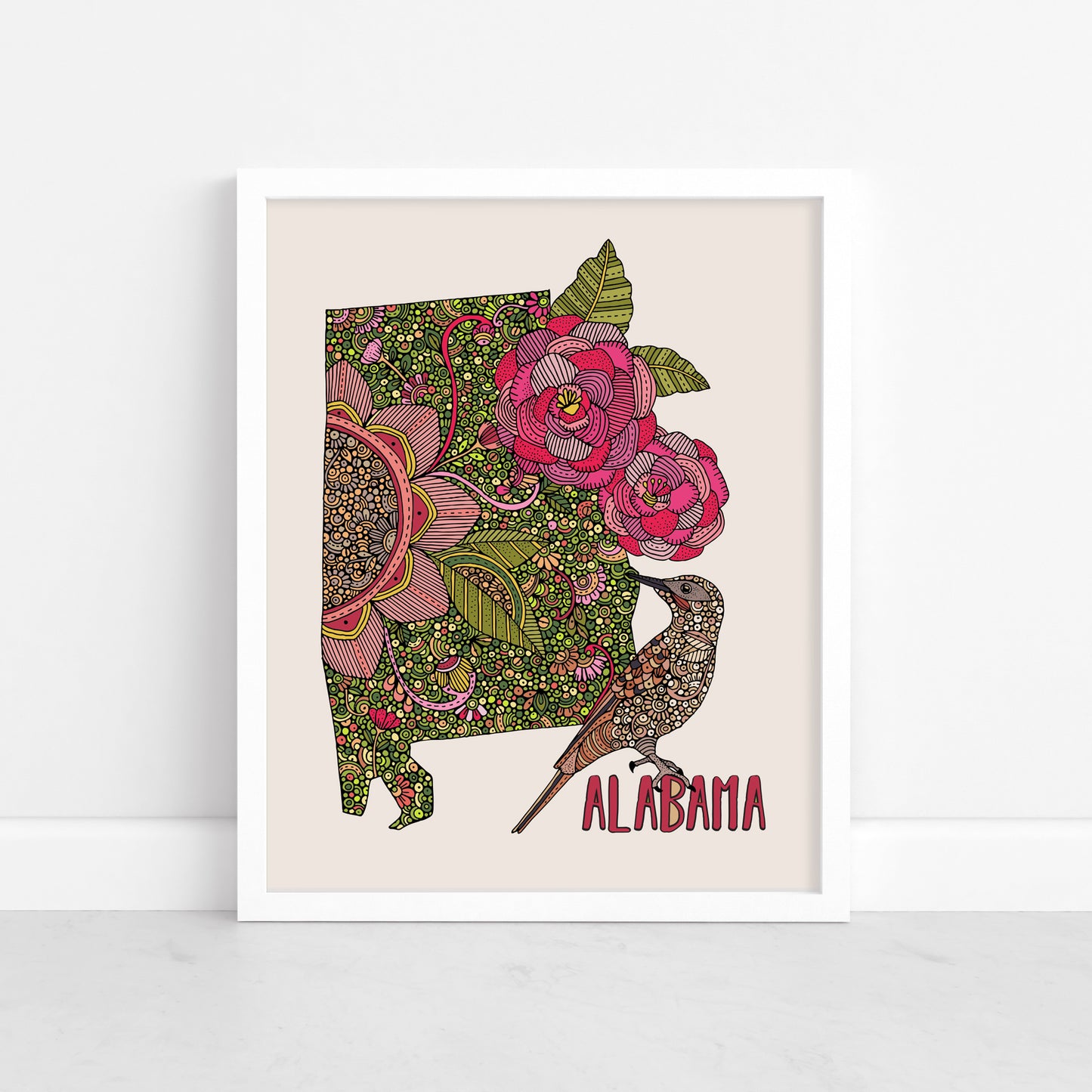 Alabama State Map - State Bird Northern flicker- State Flower Camellia