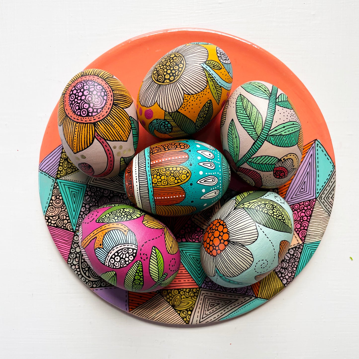 Hand-Painted Wood Easter Egg: Pen & Ink Floral Decor -8