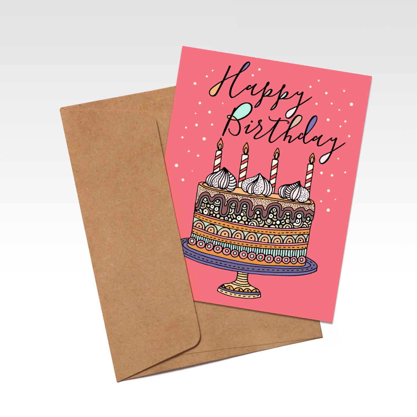 Happy Birthday colorful cake - pink background