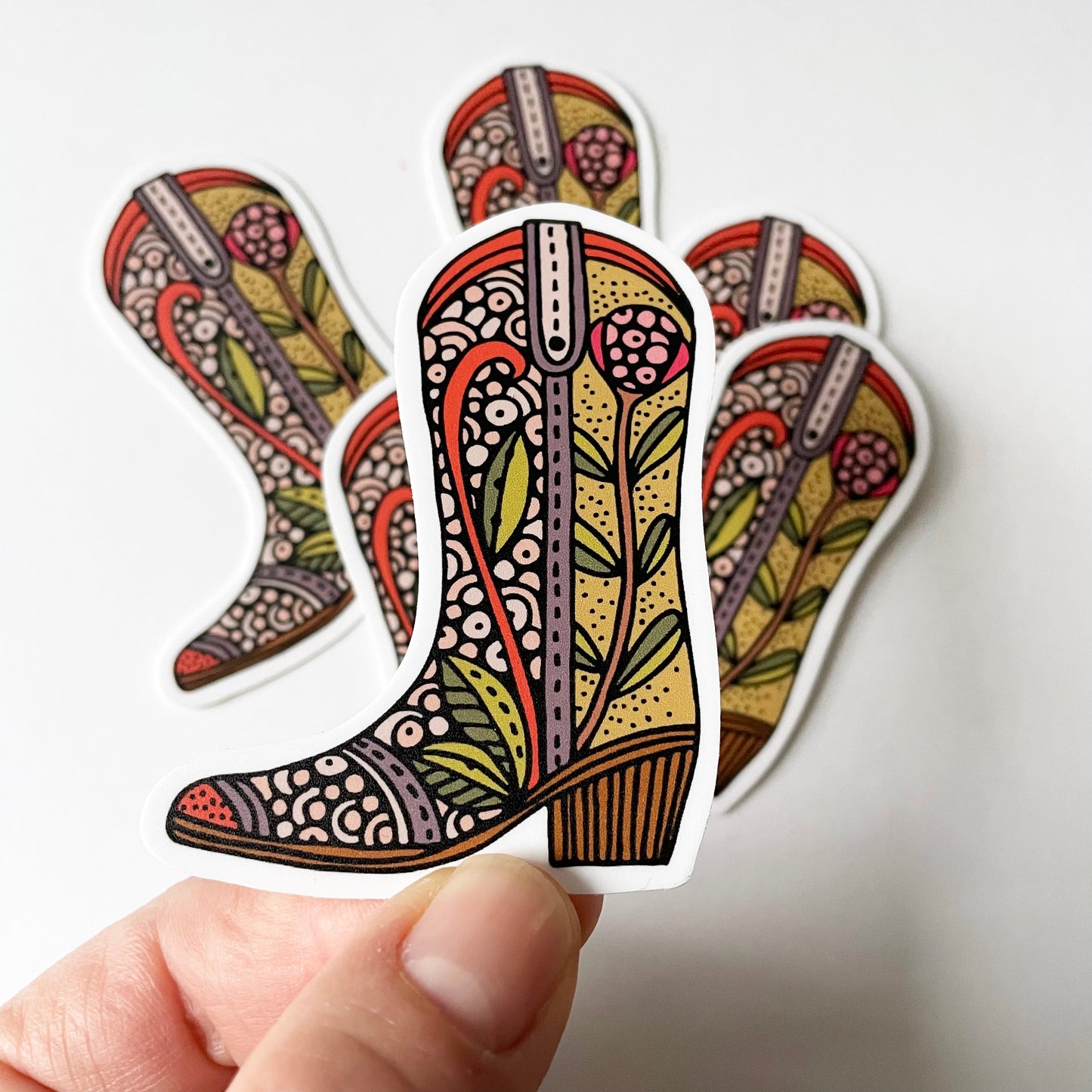 Folk Art Cowboy Boot Vinyl Sticker
