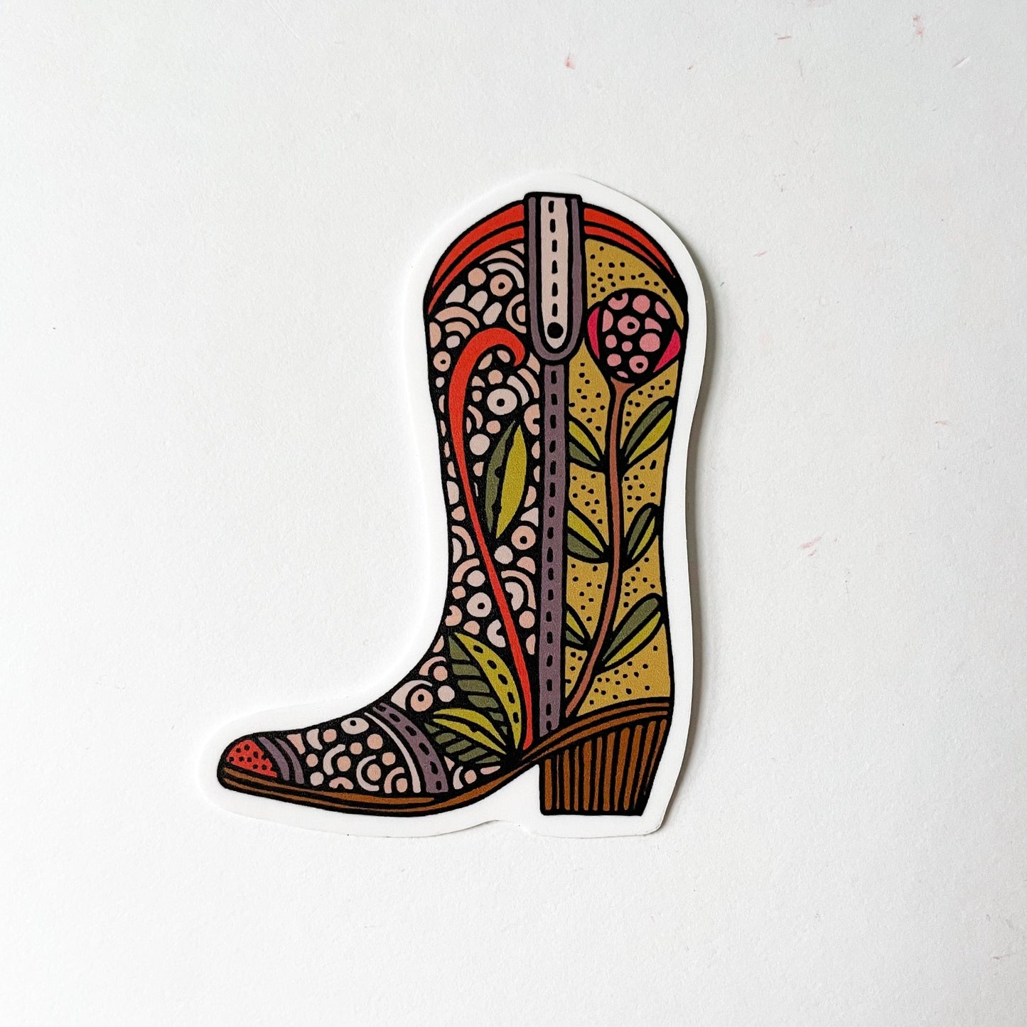 Folk Art Cowboy Boot Vinyl Sticker
