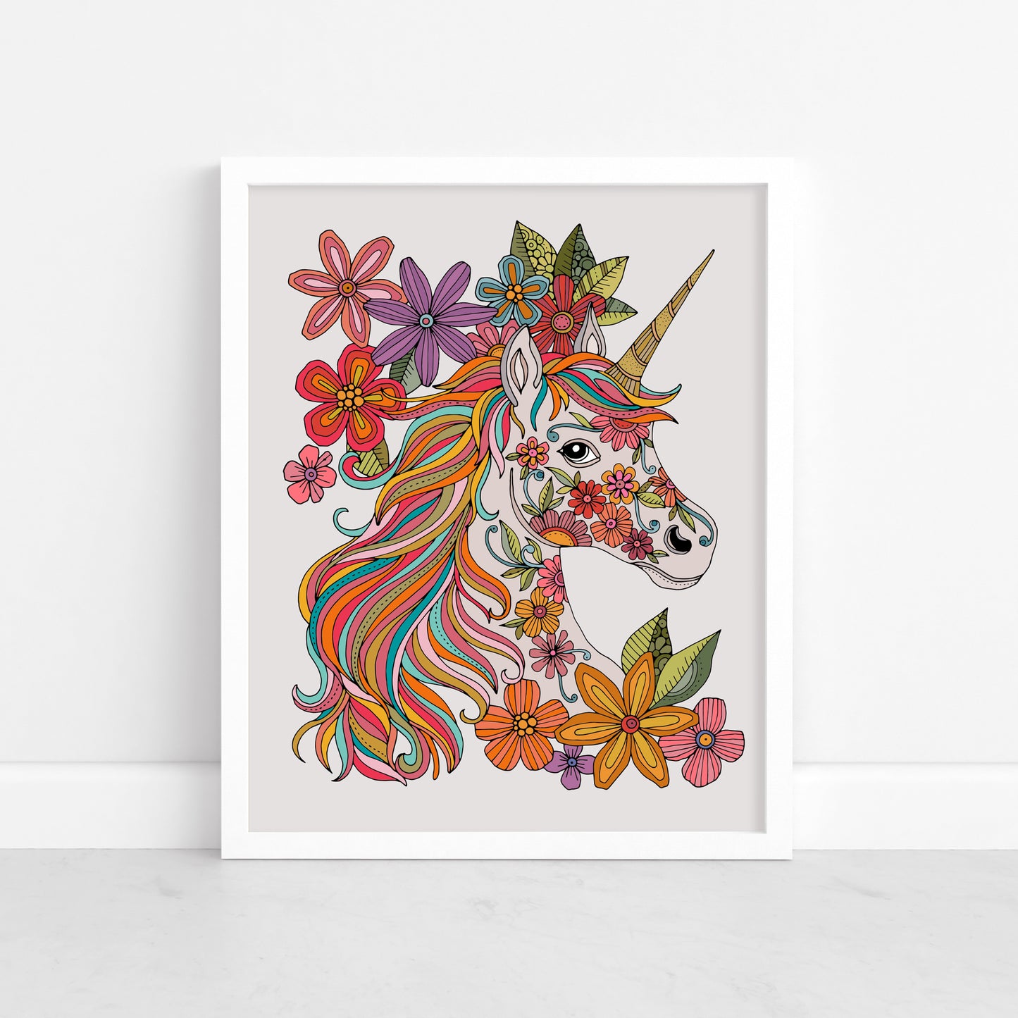 Floral Unicorn Art Print | Whimsical Unicorn Wall Art