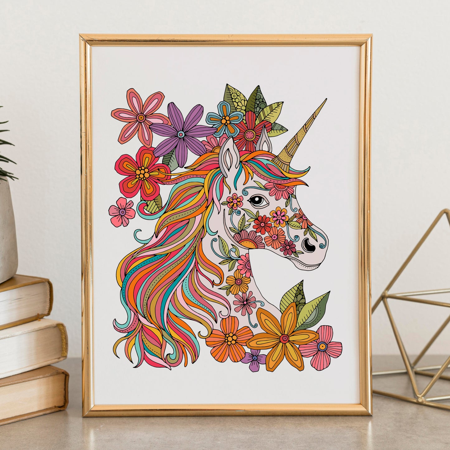 Floral Unicorn Art Print | Whimsical Unicorn Wall Art