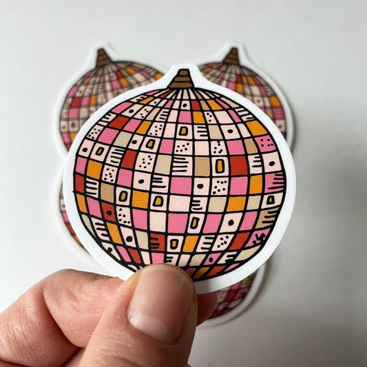 Retro Disco Ball Vinyl Sticker – Whimsical 70s Aesthetic Waterproof Decal
