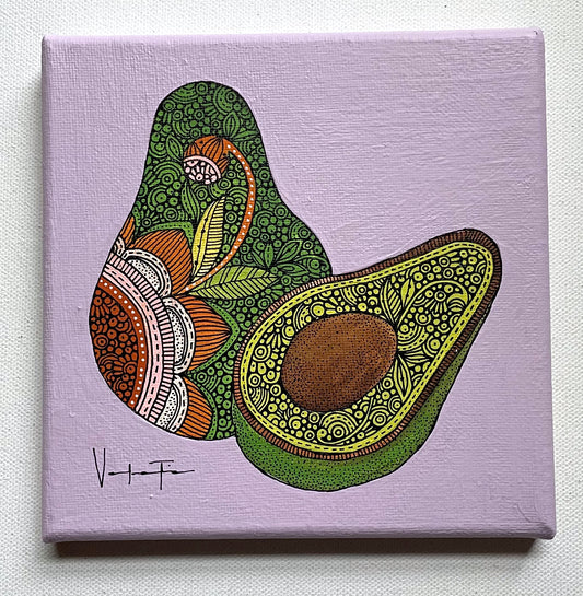 El Aguacate - Original Pen and Ink Artwork - 6x6 canvas