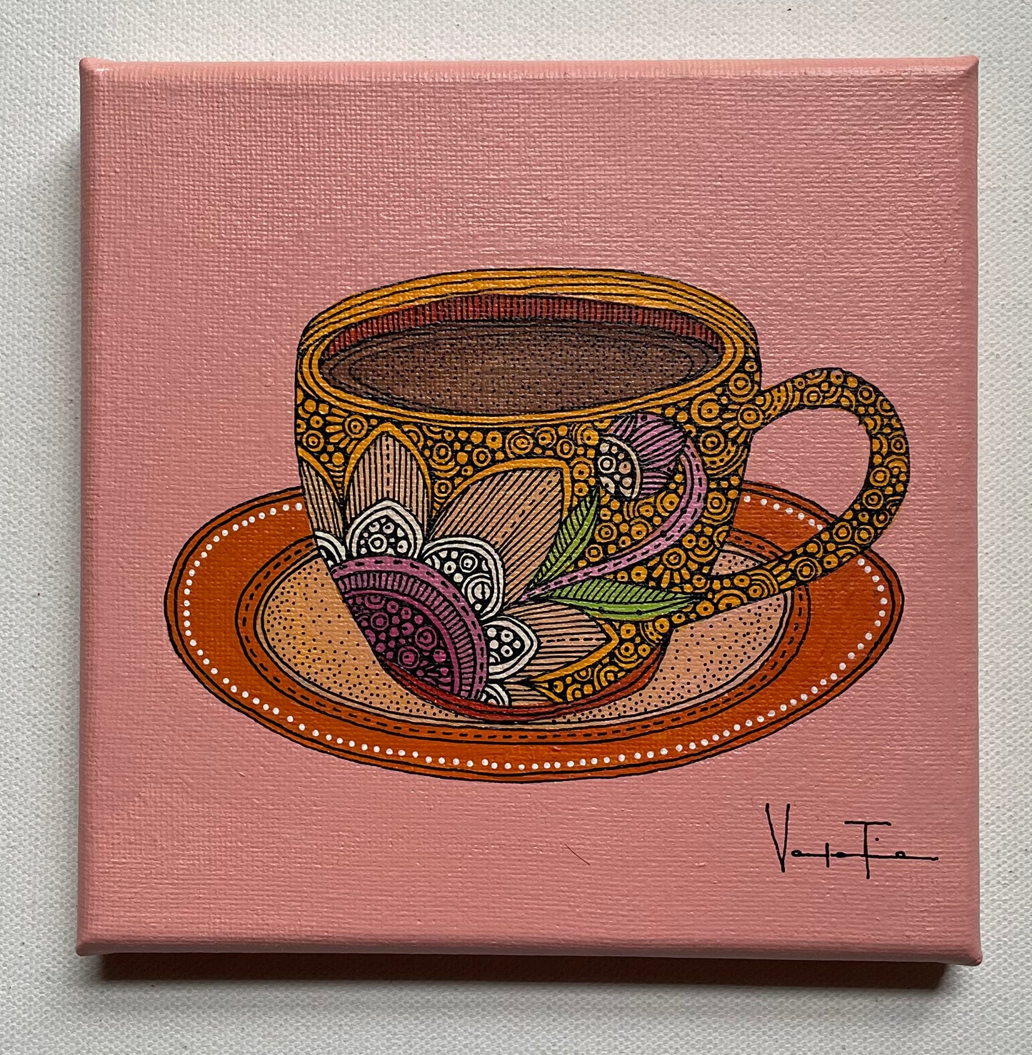 El Cafe- Original Pen and Ink Artwork - 6x6 canvas