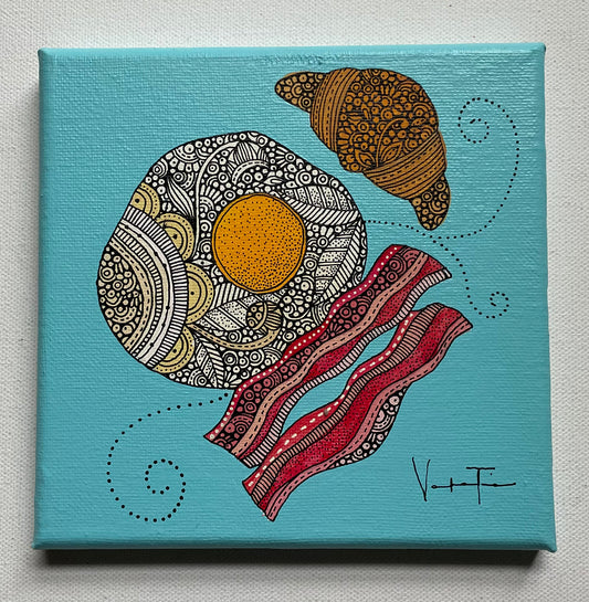 El Desayuno- Original Pen and Ink Artwork - 6x6 canvas