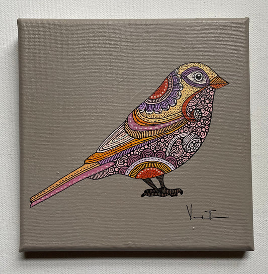 El Pajaro- Original Pen and Ink Artwork - 6x6 canvas