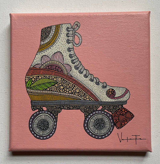 El Patin- Original Pen and Ink Artwork - 6x6 canvas