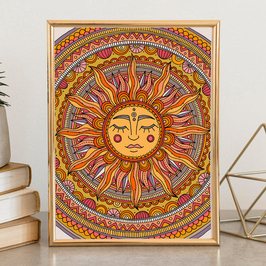 Boho Sun Art Print | Celestial Sun Wall Art