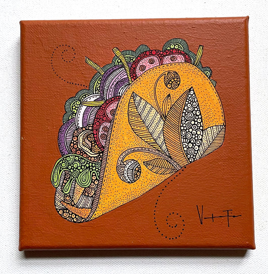 El Taco- Original Pen and Ink Artwork - 6x6 canvas