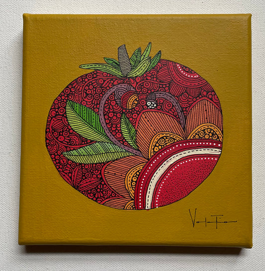 El Tomate- Original Pen and Ink Artwork - 6x6 canvas