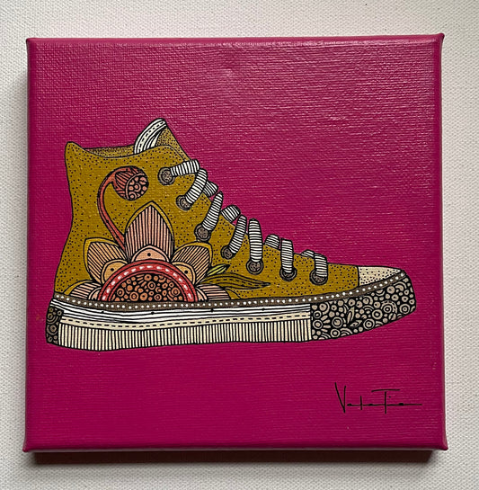 El Zapato- Original Pen and Ink Artwork - 6x6 canvas