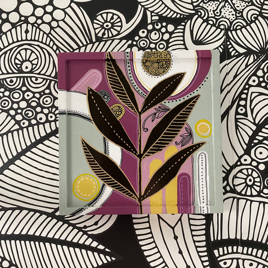 Floral2 Pen and Ink Art: Original Acrylic Painting, 6x6 Wall Decor