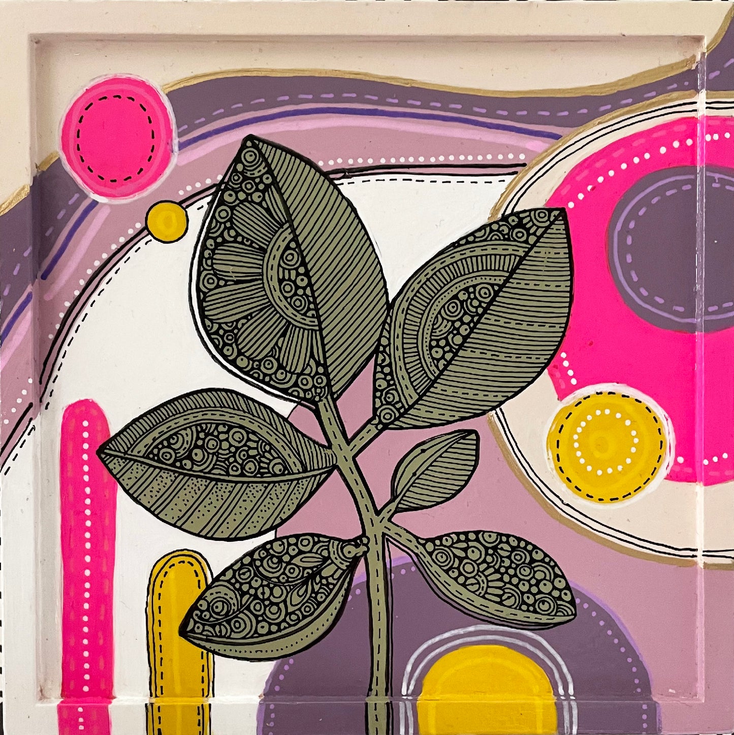 Floral3 Pen and Ink Art: Original Acrylic Painting, 6x6 Wall Decor