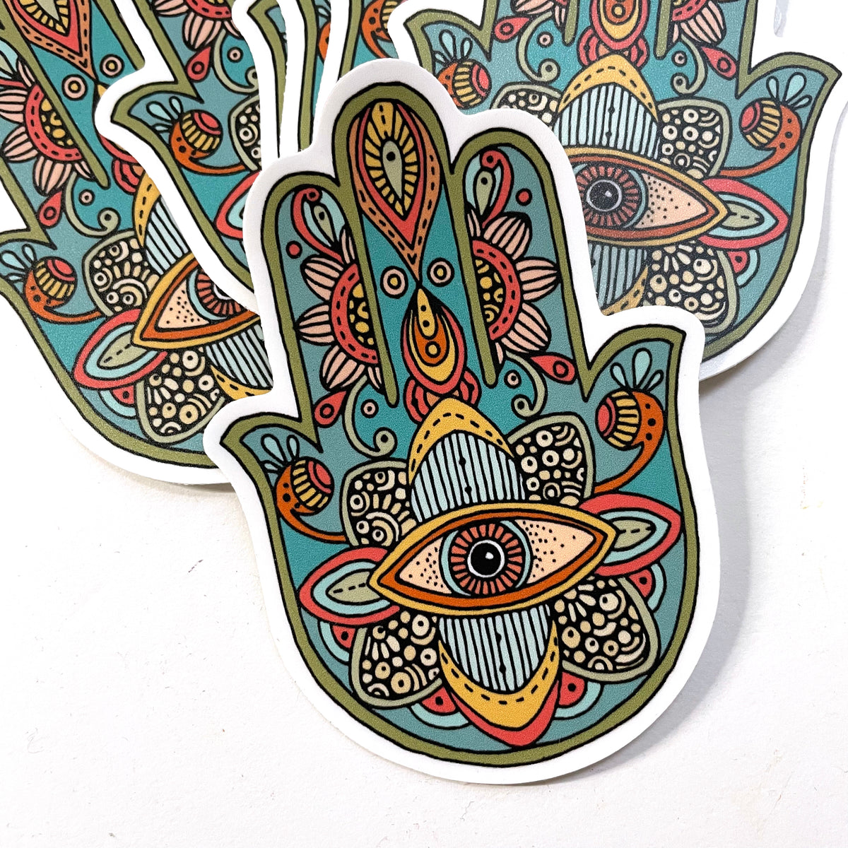 Hamsa Hand Sticker, All Seeing Eye Decal, Colorful Boho Folk Art,
