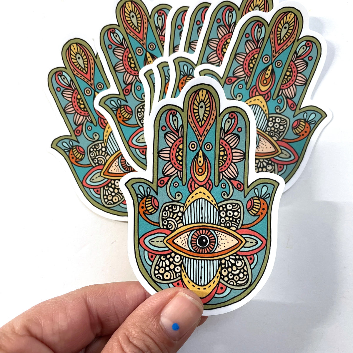 Hamsa Hand Sticker, All Seeing Eye Decal, Colorful Boho Folk Art,