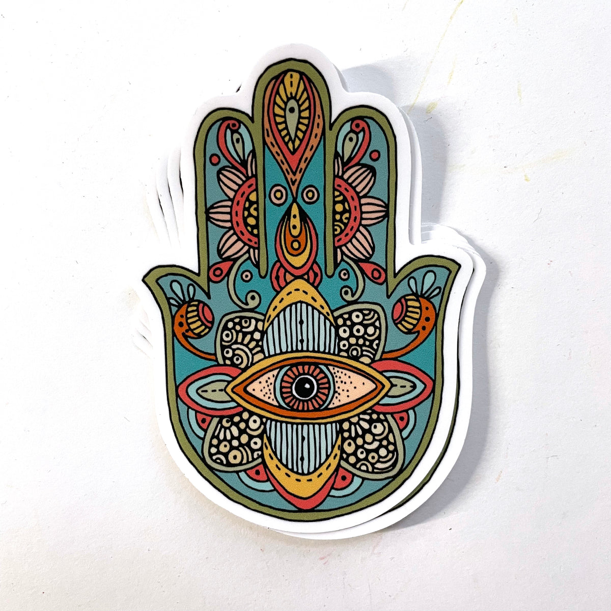 Hamsa Hand Sticker, All Seeing Eye Decal, Colorful Boho Folk Art,