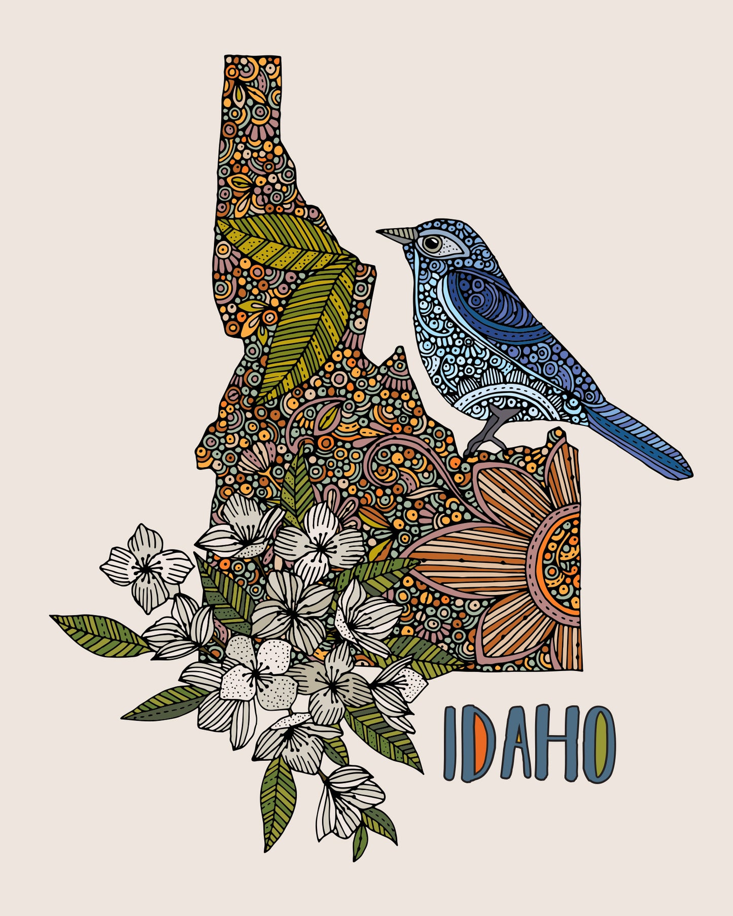 Idaho State Map - State Bird The Mountain Bluebird - State Flower Syringa