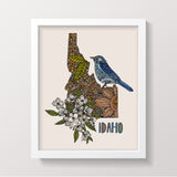 Idaho State Map - State Bird The Mountain Bluebird - State Flower Syringa