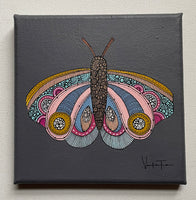 La Mariposa Nocturna- Original Pen and Ink Artwork - 6x6 canvas