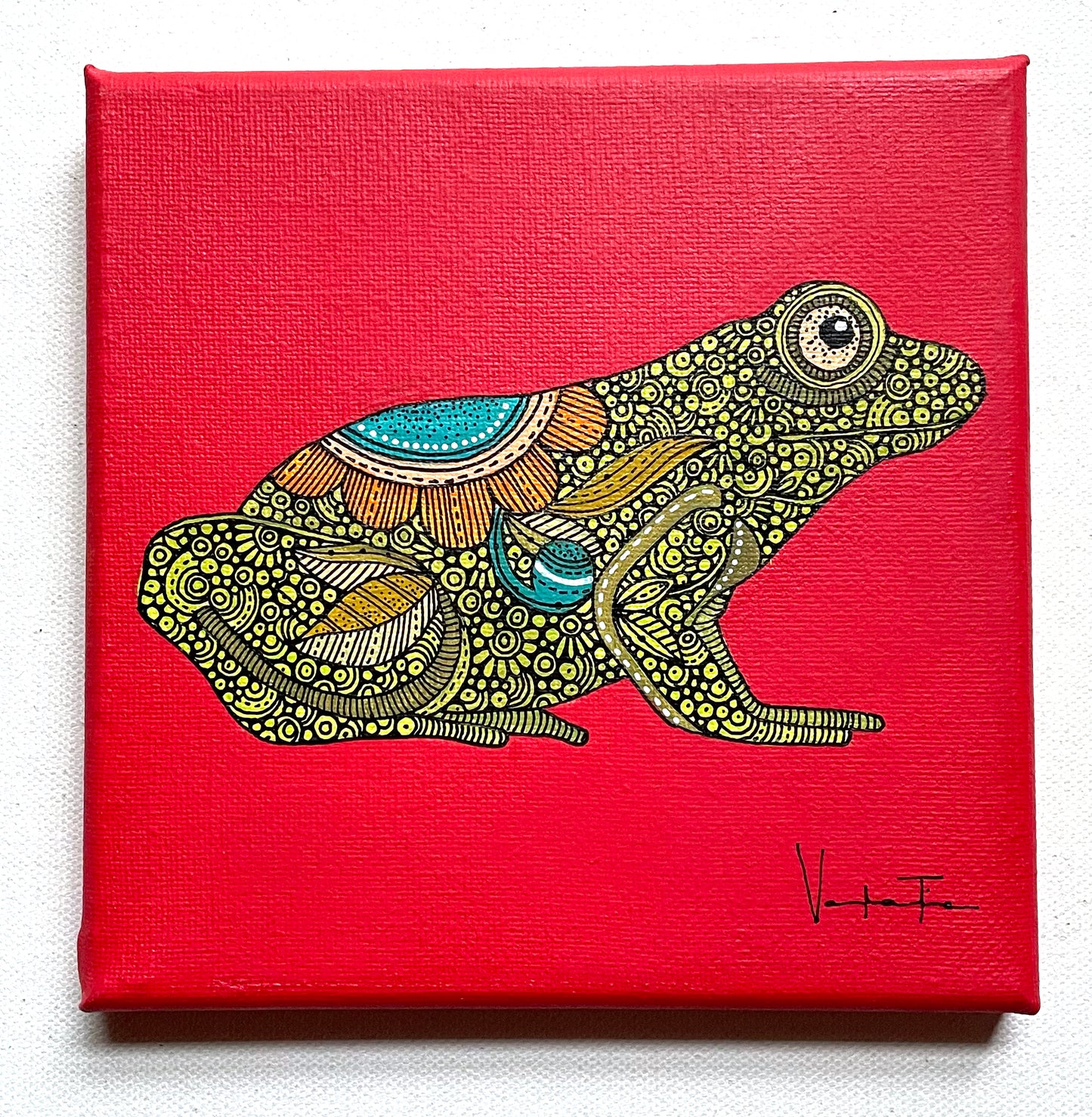 La Rana- Original Pen and Ink Artwork - 6x6 canvas