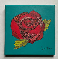 La Rosa- Original Pen and Ink Artwork - 6x6 canvas
