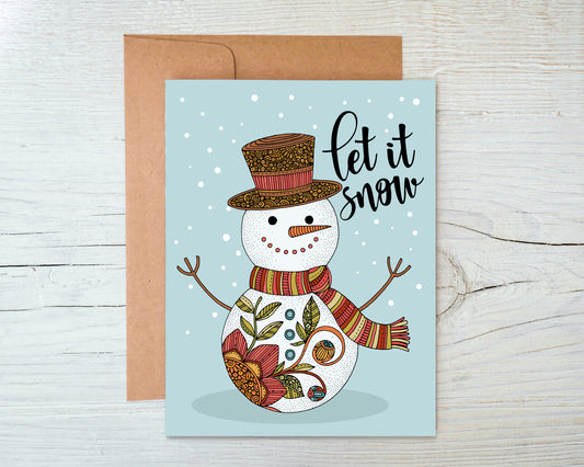 Let it Snow - Snowman 1- Holiday Greeting Card