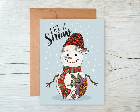 Let it Snow - Snowman 2- Holiday Greeting Card