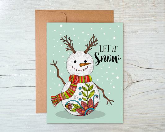 Let it Snow - Snowman 3- Holiday Greeting Card